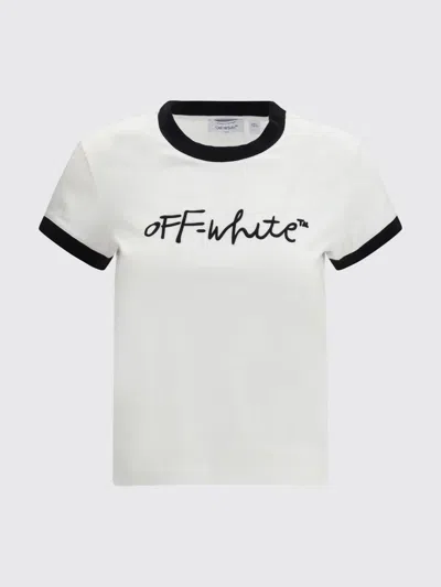 Off-white White Embroidered Script Fitted T-shirt In Multi