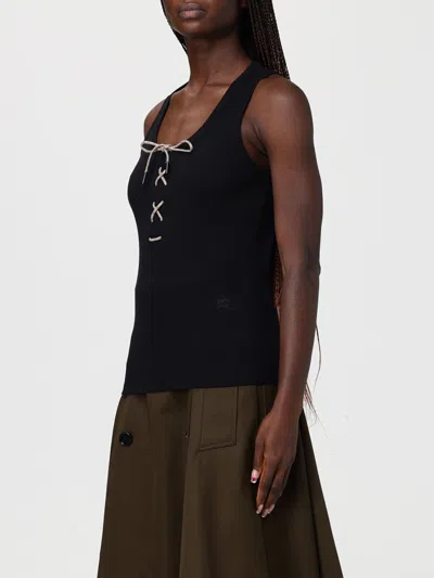Burberry Ribbed Adjustable Drawstring Tank Top With Equestrian Knight Design In Black