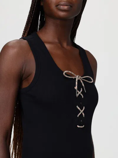 Burberry Ribbed Adjustable Drawstring Tank Top With Equestrian Knight Design In Black