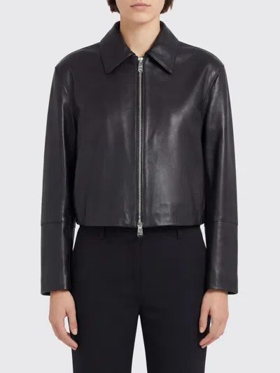 Dondup Long-sleeved Leather Jacket In Black