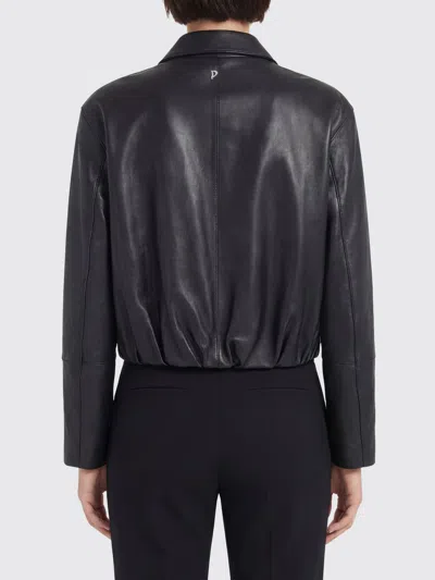 Dondup Long-sleeved Leather Jacket In Black