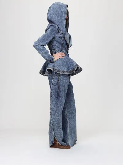 Alaïa Alaia Peplum Halterneck Top With Ruched Hem And Fitted Waist In Blue