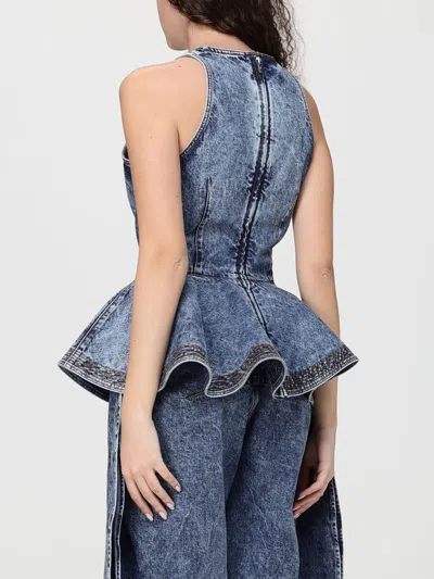 Alaïa Alaia Peplum Halterneck Top With Ruched Hem And Fitted Waist In Blue