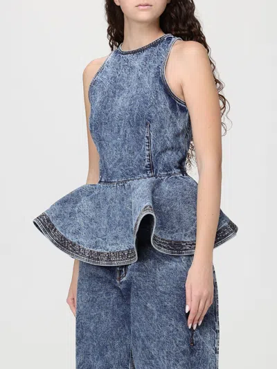 Alaïa Alaia Peplum Halterneck Top With Ruched Hem And Fitted Waist In Blue