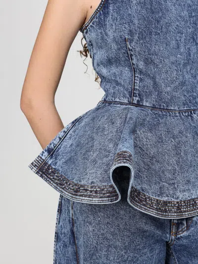 Alaïa Alaia Peplum Halterneck Top With Ruched Hem And Fitted Waist In Blue