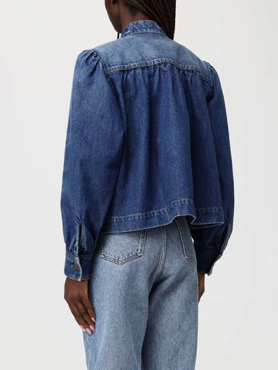 Chloé Blue Jacket With High Neck And Chain Detail On The Front In Denim Woman