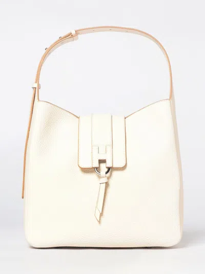 Hogan Shoulder Bag Textured Finish Adjustable Strap In White