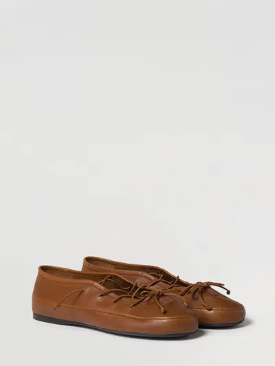 Miu Miu Leather Ballerina Shoes Flat Sole Round Toe In Brown
