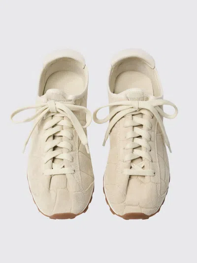 Jacquemus Sneaker Tennis In Ivory Crocodile Effect Suede Women In Neutral