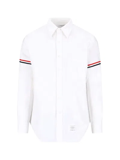 Thom Browne Button-down Collar Grosgrain-trimmed Cotton-poplin Shirt In White