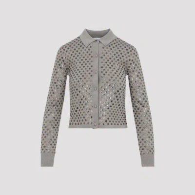 Max Mara Ragno Sequin Embellished Virgin Wool Cardigan In Brown