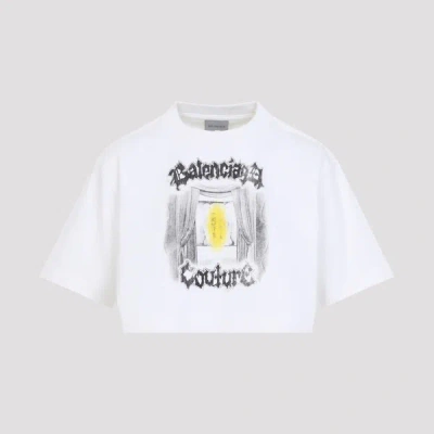 Balenciaga Cotton Salon De Couture Cropped T-shirt In White