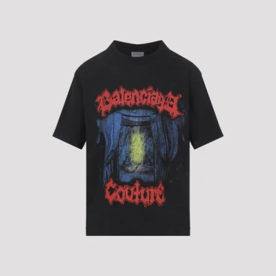 Balenciaga Medium Fit Graphic Crew Neck T Shirt In Black