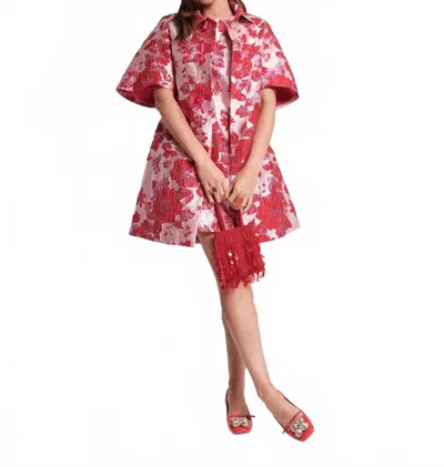 Frances Valentine Marvelous Jacket In Pink Floral Jacquard In Red