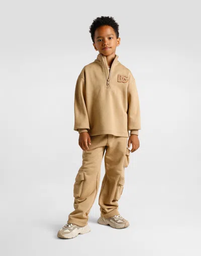 Dolce & Gabbana Dg Cotton Jersey Half-zip Sweatshirt In Neutral