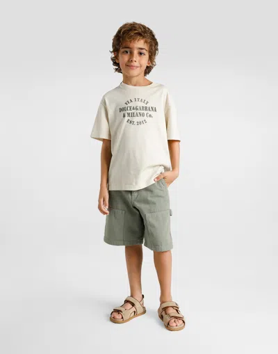 Dolce & Gabbana Jersey T-shirt With Print And Logo Patch In White