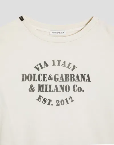 Dolce & Gabbana Jersey T-shirt With Print And Logo Patch In White