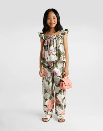 Dolce & Gabbana Ruffled Floral Print Top In Multi
