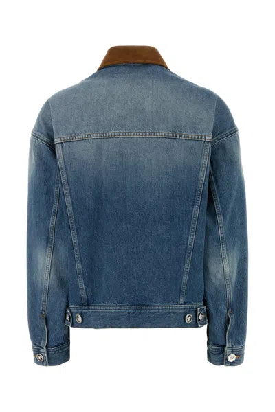 Versace Denim Overwashed Jacket With Embroidered-logo In Blue