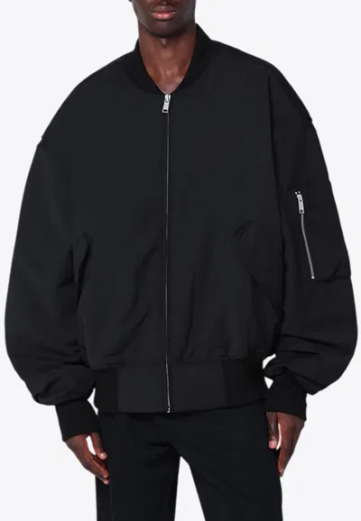 Entire Studios Black Stretch Polyester Blend Bomber Jacket In Black