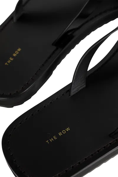 The Row Thong-strap Leather Flip Flops In Black