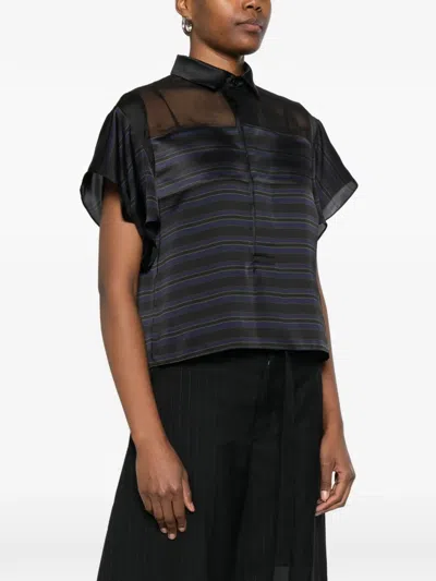 Sacai Mesh Striped Blouse In Multi