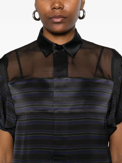 Sacai Mesh Striped Blouse In Multi