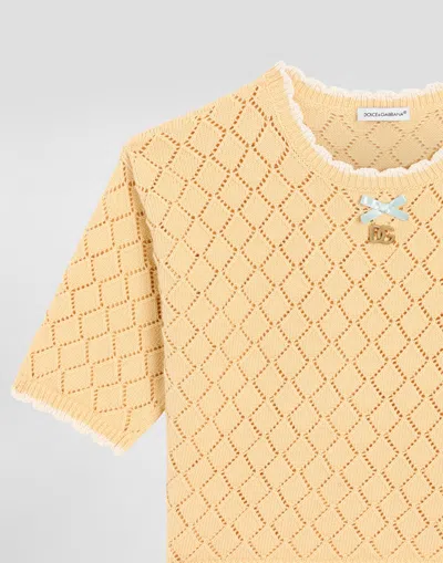Dolce & Gabbana Cotton Pullover With Diamond Pattern In Neutral
