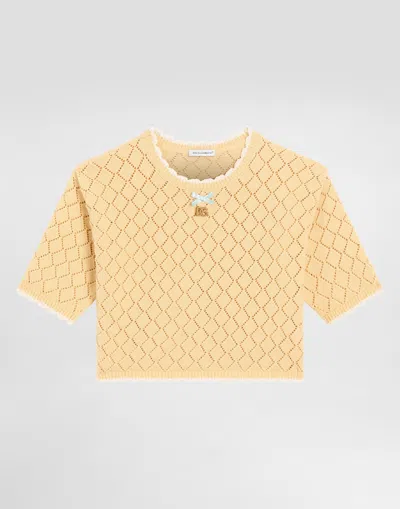 Dolce & Gabbana Cotton Pullover With Diamond Pattern In Neutral