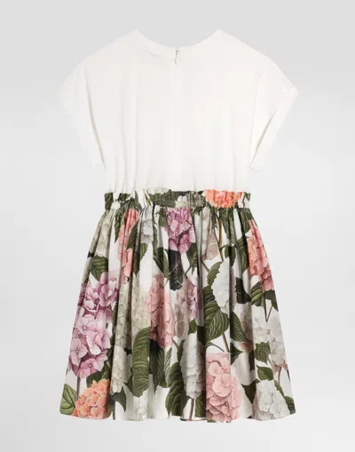 Dolce & Gabbana Jersey Dress With Hydrangea Print In White