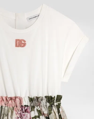 Dolce & Gabbana Jersey Dress With Hydrangea Print In White