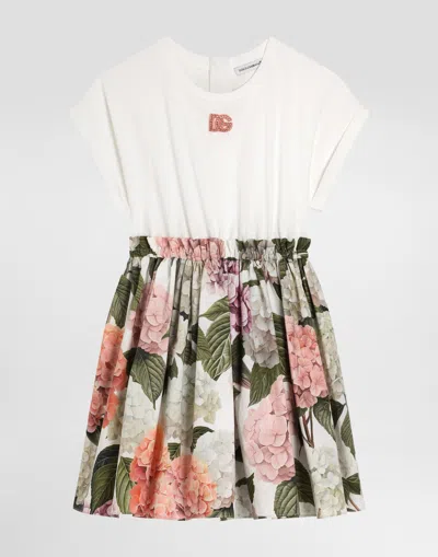 Dolce & Gabbana Jersey Dress With Hydrangea Print In White