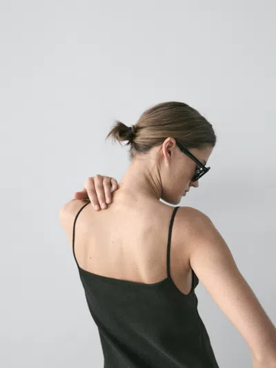 Massimo Dutti 100% Linen Midi Dress In Gold