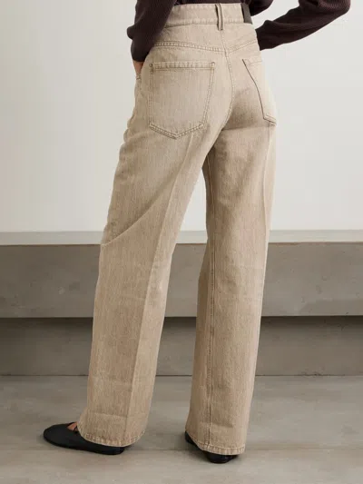 Brunello Cucinelli Women Beige Authentic Denim Wide Jeans With Monili In Metallic