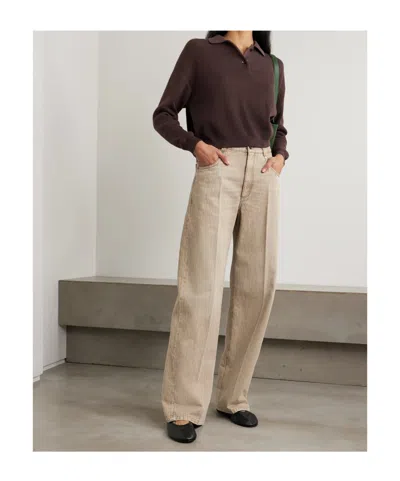 Brunello Cucinelli Women Beige Authentic Denim Wide Jeans With Monili In Metallic