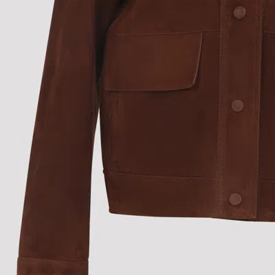 Yves Salomon Long-sleeved Leather Jacket In Brown