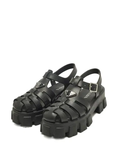 Pre-owned Prada Monolith Platform Sandals In Black
