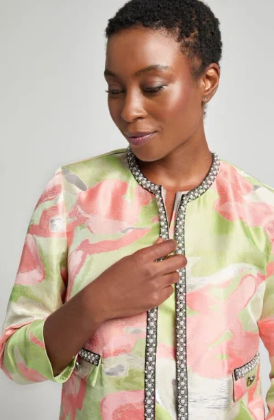 Ming Wang Beaded Abstract Jacquard Jacket In Multi