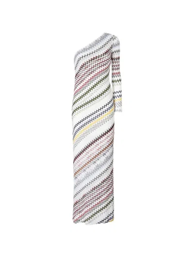Missoni Asymmetric One Sleeve Long Viscose Dress In Multi