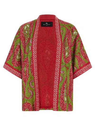 Etro Paisley Foliage Open Front Knitwear Piece In Red
