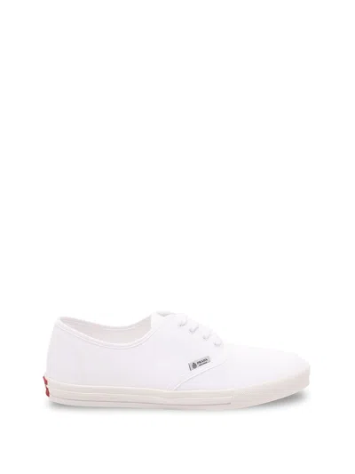 Prada Drill Fabric Low Top Lace Up Sneakers In White
