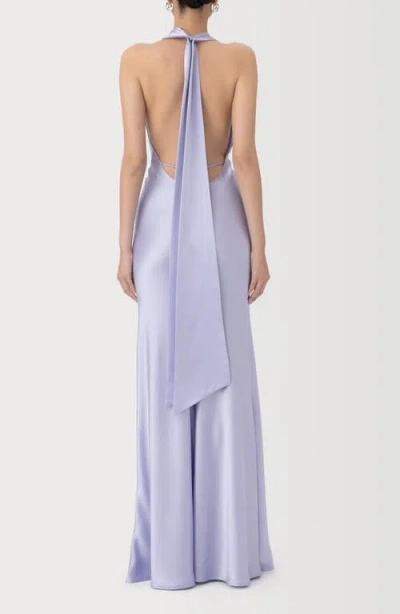 Sau Lee Pearl Satin Plunging Cowl Neck Bias-cut Sheath Maxi Dress In Purple