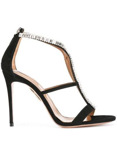 Aquazzura Constance Crystal-embellished Suede Sandals In Black