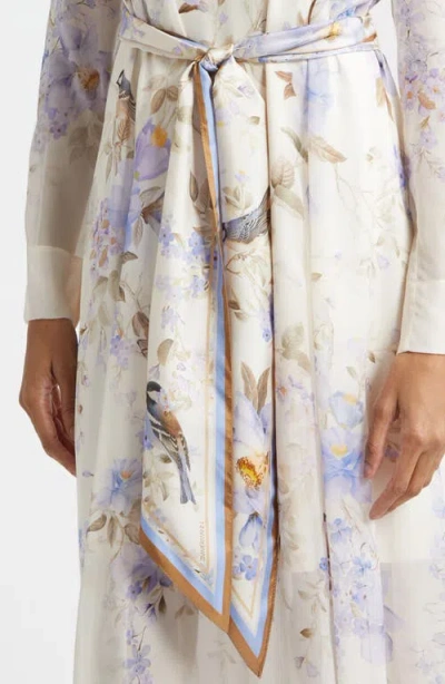 Zimmermann Luna Belted Printed Silk Satin-trimmed Chiffon Maxi Dress In Multi