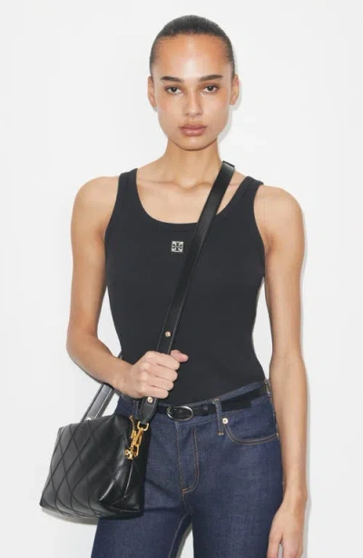 Tory Burch Fleming Black Diamond Quilted Shoulder Bag With Chain-link Shoulder Strap In Leather Woman