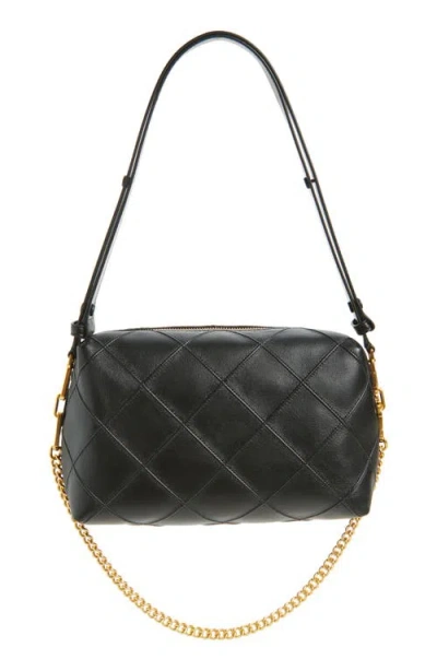 Tory Burch Fleming Black Diamond Quilted Shoulder Bag With Chain-link Shoulder Strap In Leather Woman