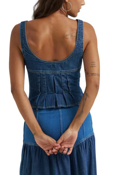 Wrangler Pleated Denim Corset Tank In Blue