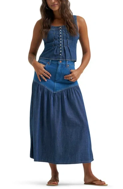 Wrangler Pleated Denim Corset Tank In Blue