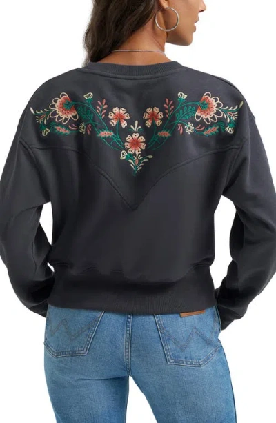 Wrangler Floral Embroidered Yoke Sweatshirt In Multi