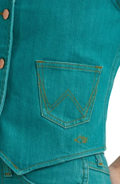 Wrangler X Lainey Wilson Embroidered Denim Vest In Green